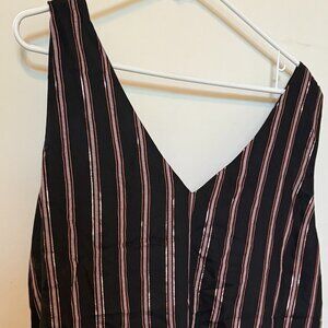 Rachel Roy Women's Size 2X Black Pink Metallic Stripe V-Neck Sleeveless Blouse T